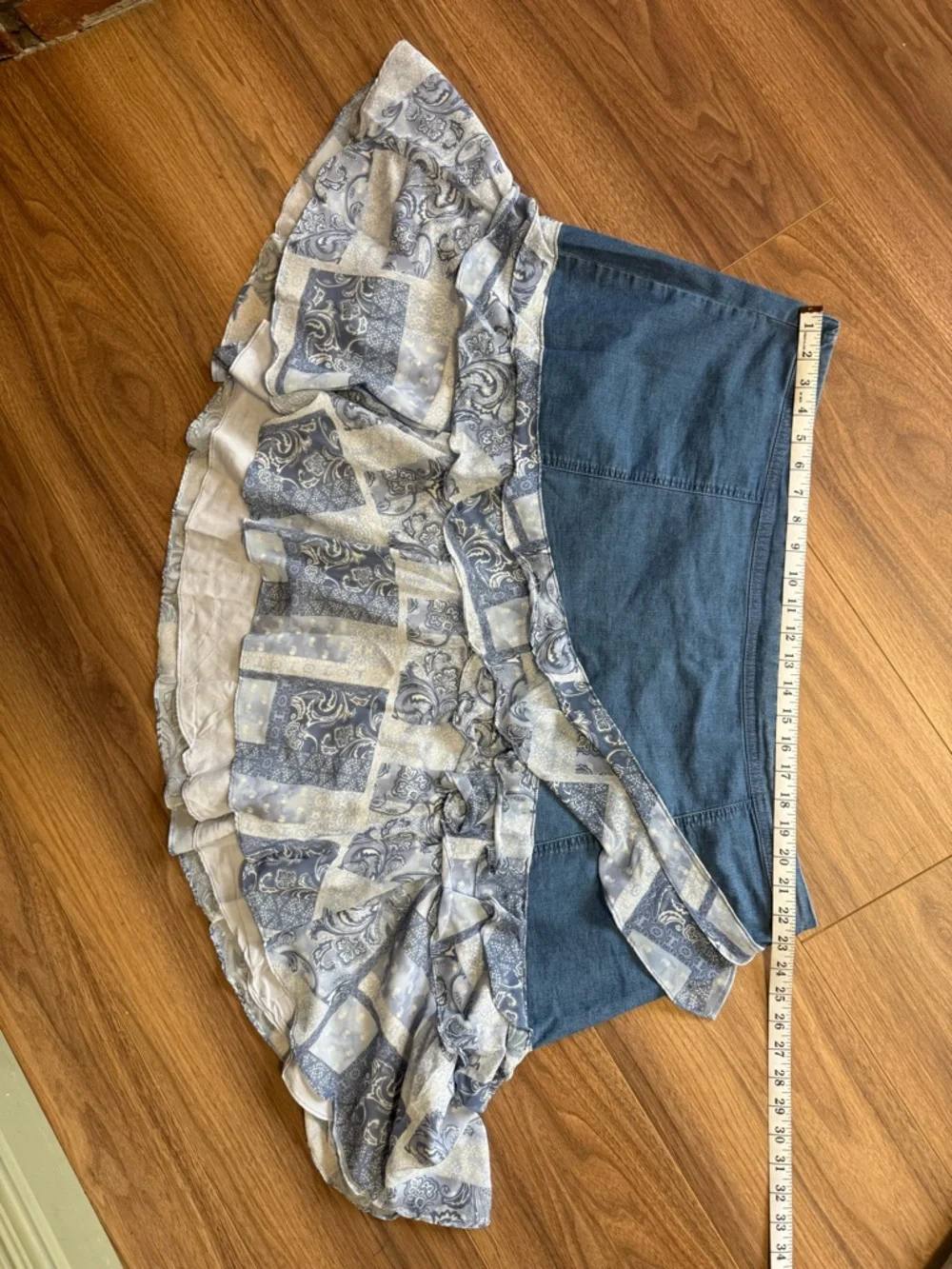 Denim & Paisley Patchwork Ruffled Denim Skirt Womens Size 26W Plus Size 3X - Picture 5 of 11